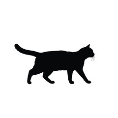 Black cat walking silhouette with whiskers on white background