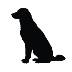 Black silhouette of a sitting dog on a white background