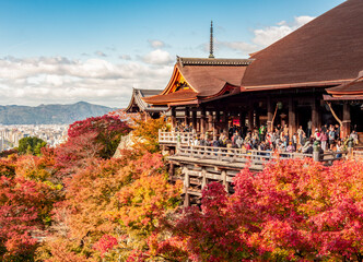 Kiyomizu-dera temple and Kyoto cityscape in autumn, Japan