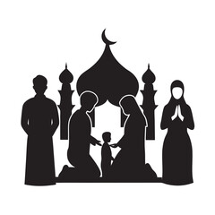 Eid Prayer Gathering Worship Silhouette Vector