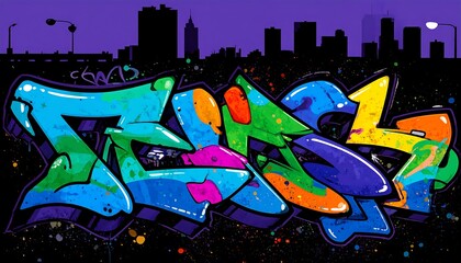 Naklejka premium Vibrant graffiti art depicting the word 