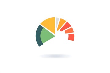 Business analytics icon featuring circle chart on white backdrop with empty margin for overlay elements.