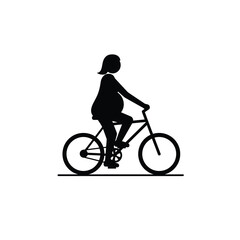 woman riding bicycle in silhouette on white background