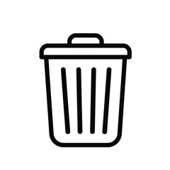 A simple black and white illustration of a trash can with a lid