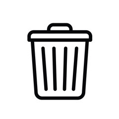 A simple black and white illustration of a trash can with a lid