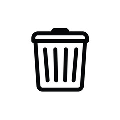 A simple black and white illustration of a trash can icon