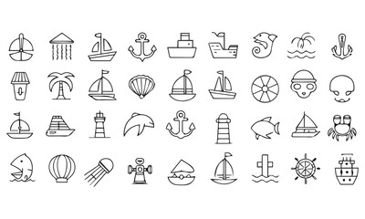 Beach and Summer Vacation Icons And Nautical, Travel & Holiday Vector Set
