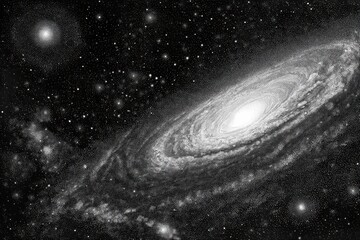 Fototapeta premium Exploration of a deep space galaxy with a stippling technique creating intricate details in a cosmic black and white depiction