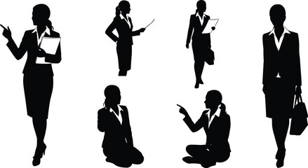 Businesswoman silhouette collection, office professional poses, confident female manager, leadership illustration, career woman design, entrepreneur worker, corporate success, vector