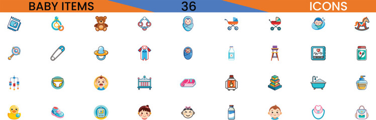 Collection of cute baby item icons for apps and websites newborn essentials graphics vector