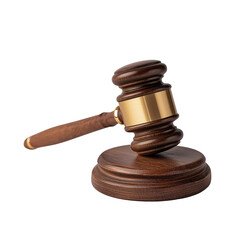 Wooden judge gavel and sound block isolated on transparent background. Generative Ai