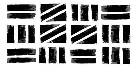 Black And Gray Brush Stroke Stripes And Rectangles On White grunge