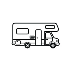 A simple line drawing of a recreational vehicle or motorhome on a white background