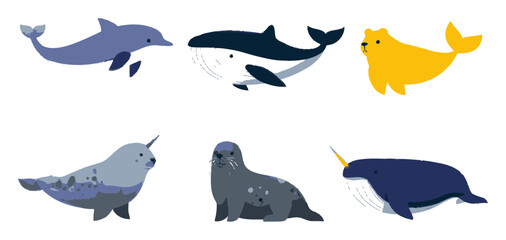 Fototapeta premium Colorful Flat Cartoon Sea Animals for Educational and Fun Use