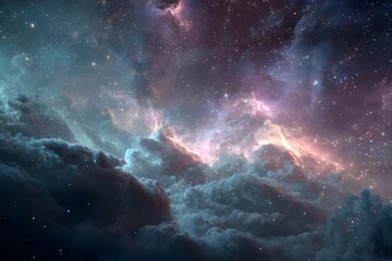 Obraz premium A colorful nebula with stars and clouds in space.