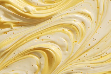 Swirled yellow and white creamy texture background Abstract paint swirls close up view