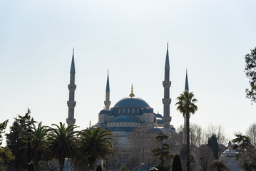 Hagia Sophia in Istanbul, T&uuml;rkiye, Blue Mosque, general view with four minarets