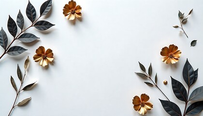 Golden Florals and Scattered Dark Leaves, Created with generative ai