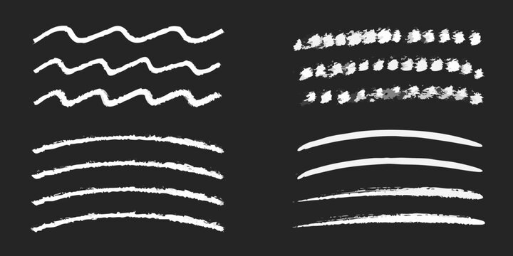 Collection of White Chalk Wavy Lines and Arcs on Black brush stroke texture