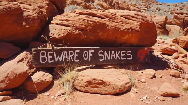 "Beware of snakes" sign.