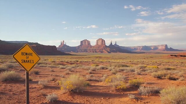 "Beware of snakes" sign.