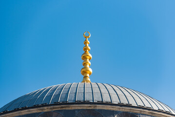 Crescent moon on the dome of Hagia Sophia in Istanbul, T&uuml;rkiye, Blue Mosque