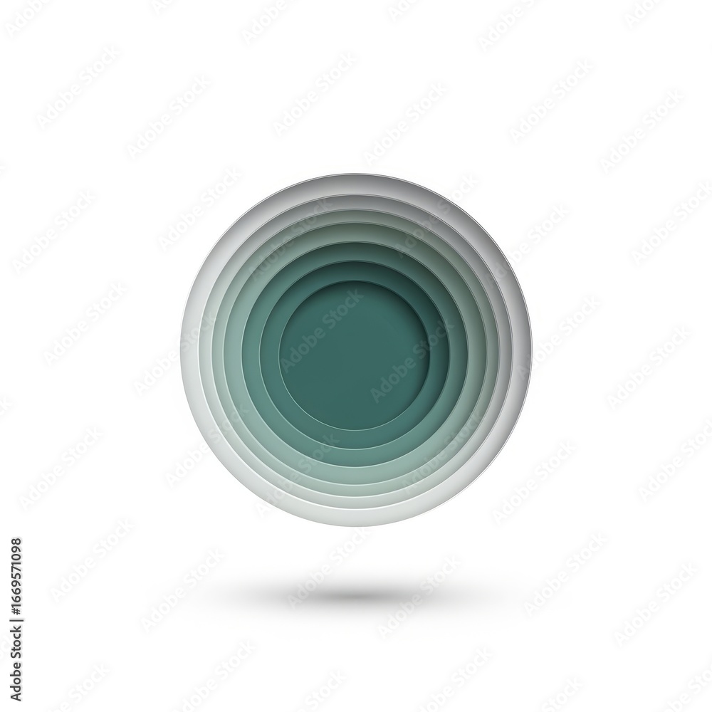 Aufkleber layered concentric circles in shades of green and white creating a depth effect over a white backgro