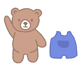 옷과 귀여운 곰 캐릭터 일러스트