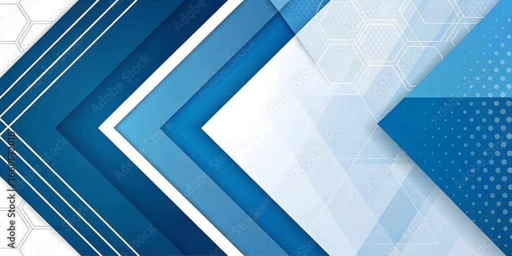 Poster abstract blue geometric background with layered chevron patterns and subtle white lines conveying fo
