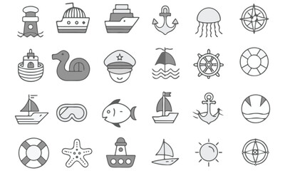 Beach and Summer Vacation Icons And Nautical, Travel & Holiday Vector Set