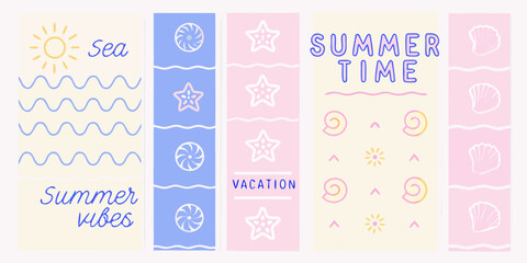 Summer Vacation Vibes Collection With Sun Sea Starfish And Shells waves