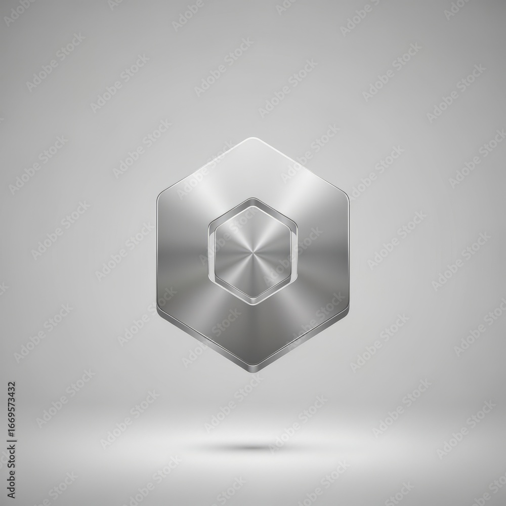 Fototapete metallic hexagon with inner hexagon floating in a gray gradient studio background with soft shadow b