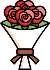Flat Bride Bouquet Icon with Roses