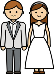 Flat Wedding Couple Icon Bride and Groom
