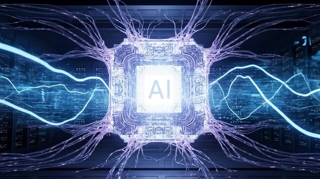 Artificial intelligence glowing chip futuristic network connection concept high quality professional