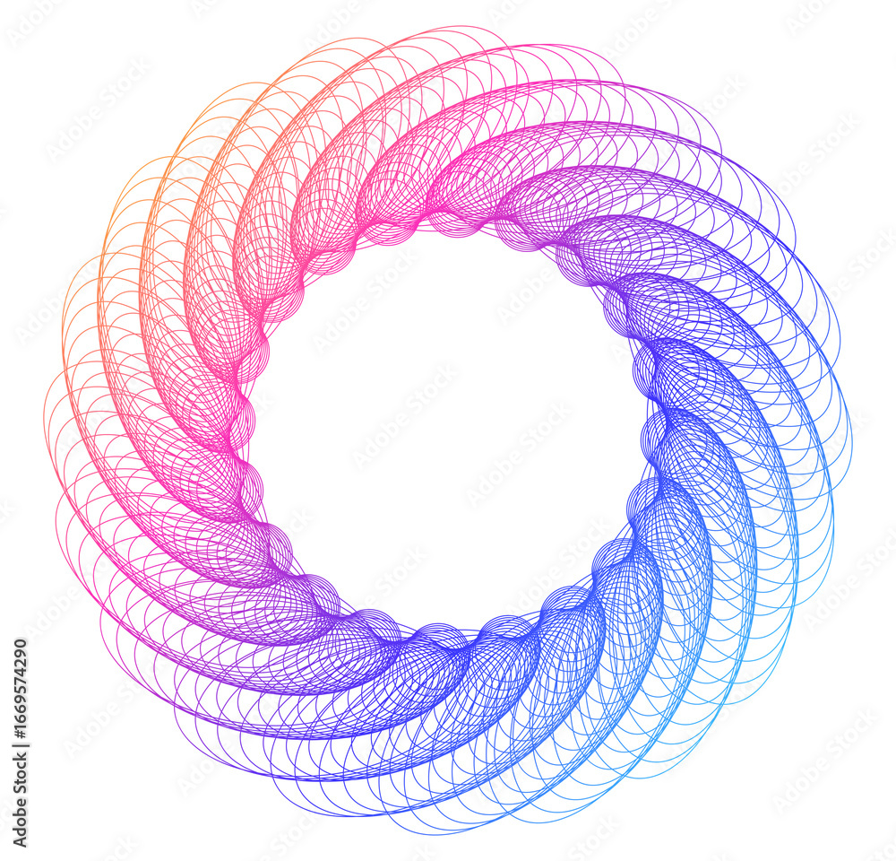 Poster design elements. wave of many purple lines circle ring. abstract vertical wavy stripes on white back