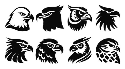 Obraz premium Black and White Illustration of Bird Heads for Nature and Wildlife Design