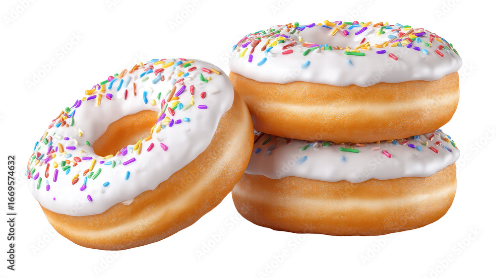 Poster isolated on transparent background glazed doughnut with white icing and colorful sprinkle topping cr
