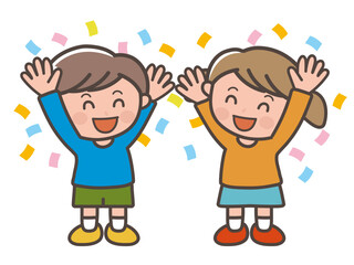 Happy Kids Celebrating with Confetti Illustration