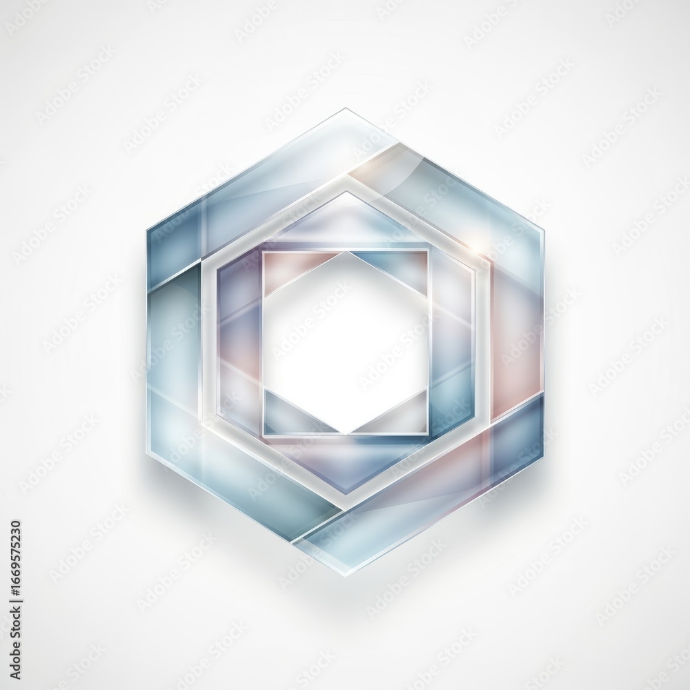 Poster overlapping geometric shapes with pastel colors creating a modern abstract design on white backgroun