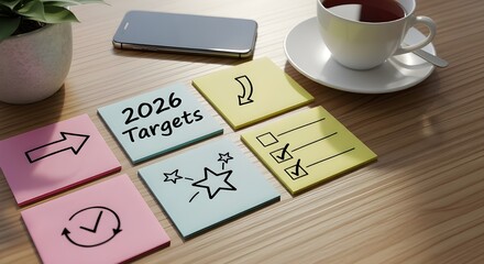 Setting 2026 Targets on Colorful Sticky Notes