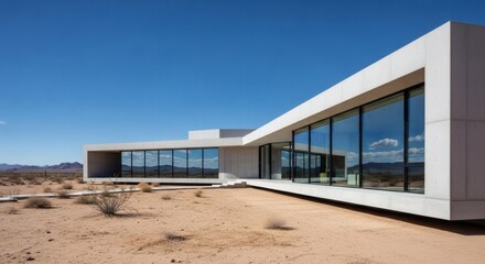 Fototapeta premium Desert Modernist House Architectural Design in Arid Landscape
