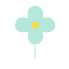 Flat Minimalist Green Flower with Yellow Center PNG Clipart Illustration