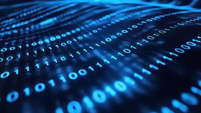 Abstract 3D digital tunnel with glowing blue neon lines and data flow, representing artificial intelligence, cyber security, big data, and futuristic technology concepts.