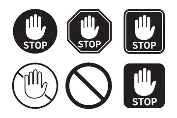 Set stop red sign icon with white hand, do not enter. Warning stop sign stock of vector illustration.