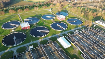 Circular sedimentation tanks at water plant