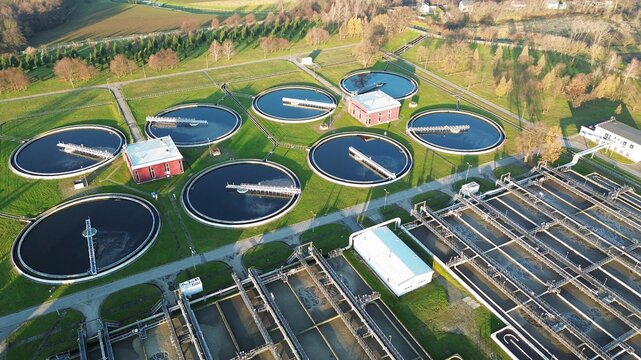 Circular sedimentation tanks at water plant