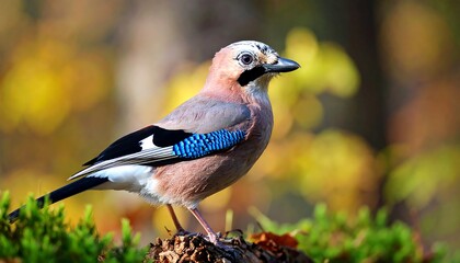 Eurasian Jay Bird Posing Autumn Forest