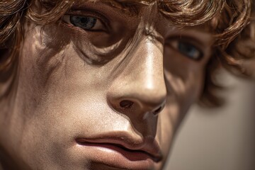 Realistic male mannequin with detailed facial features displayed indoors showcasing modern design aesthetics and craftsmanship