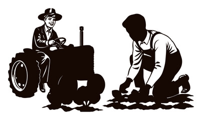 Vintage Hand-Drawn Illustrations of Farming and Agriculture Scene